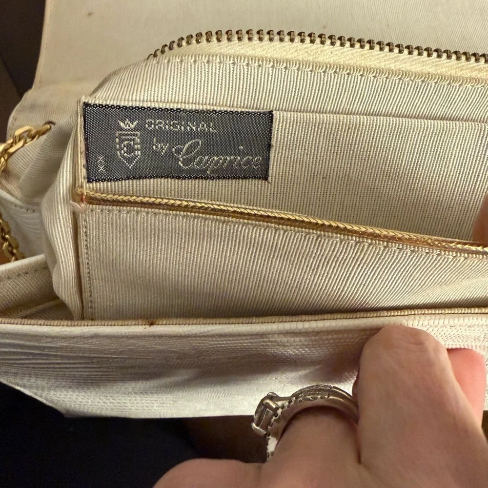 Vintage Crown by Garay Ivory Clutch Gold Chain Evening Bag 1950s 1960s